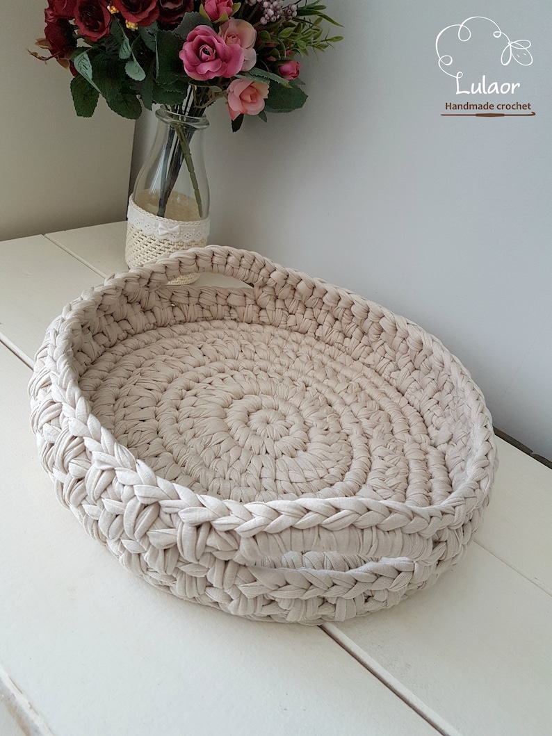 Pattern for crochet basket,crochet tshirt yarn basket pattern, crochet patterns, round basket pdf downlaod, easy crochet pattern,mika basket image 5