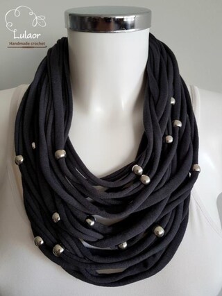 Avalaya Collana A Bavaglino Multifilo In Corda Di Cotone Con Perline Legno - Lunga 64 Cm, Colore Arancione, Stile Tribale Fatto A Mano