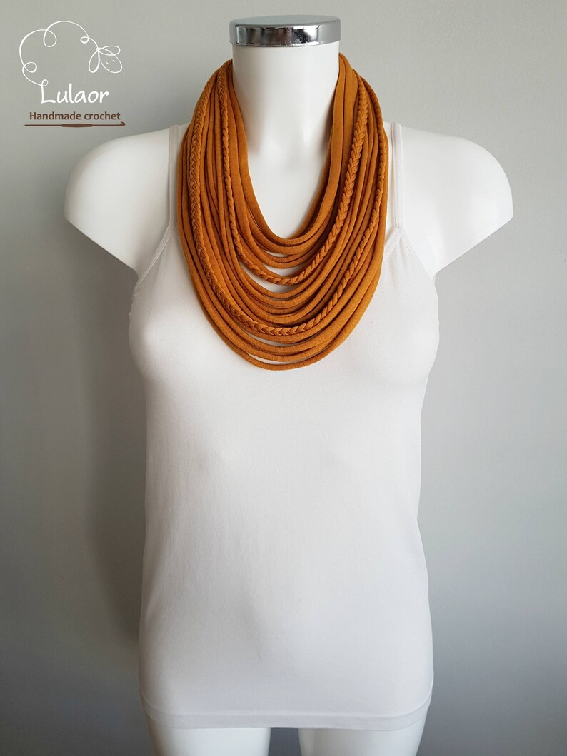 infinity orange necklace scarf burnt orange necklace mustard necklace scarf T shirt necklace fabric necklace fabric jewelry