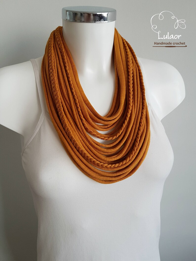 infinity orange necklace scarf burnt orange necklace mustard necklace scarf T shirt necklace fabric necklace fabric jewelry