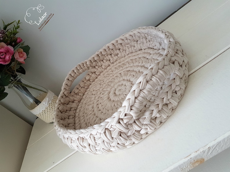 Pattern for crochet basket,crochet tshirt yarn basket pattern, crochet patterns, round basket pdf downlaod, easy crochet pattern,mika basket image 4