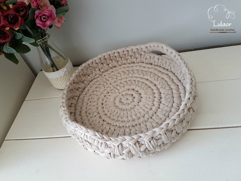 Pattern for crochet basket,crochet tshirt yarn basket pattern, crochet patterns, round basket pdf downlaod, easy crochet pattern,mika basket image 2