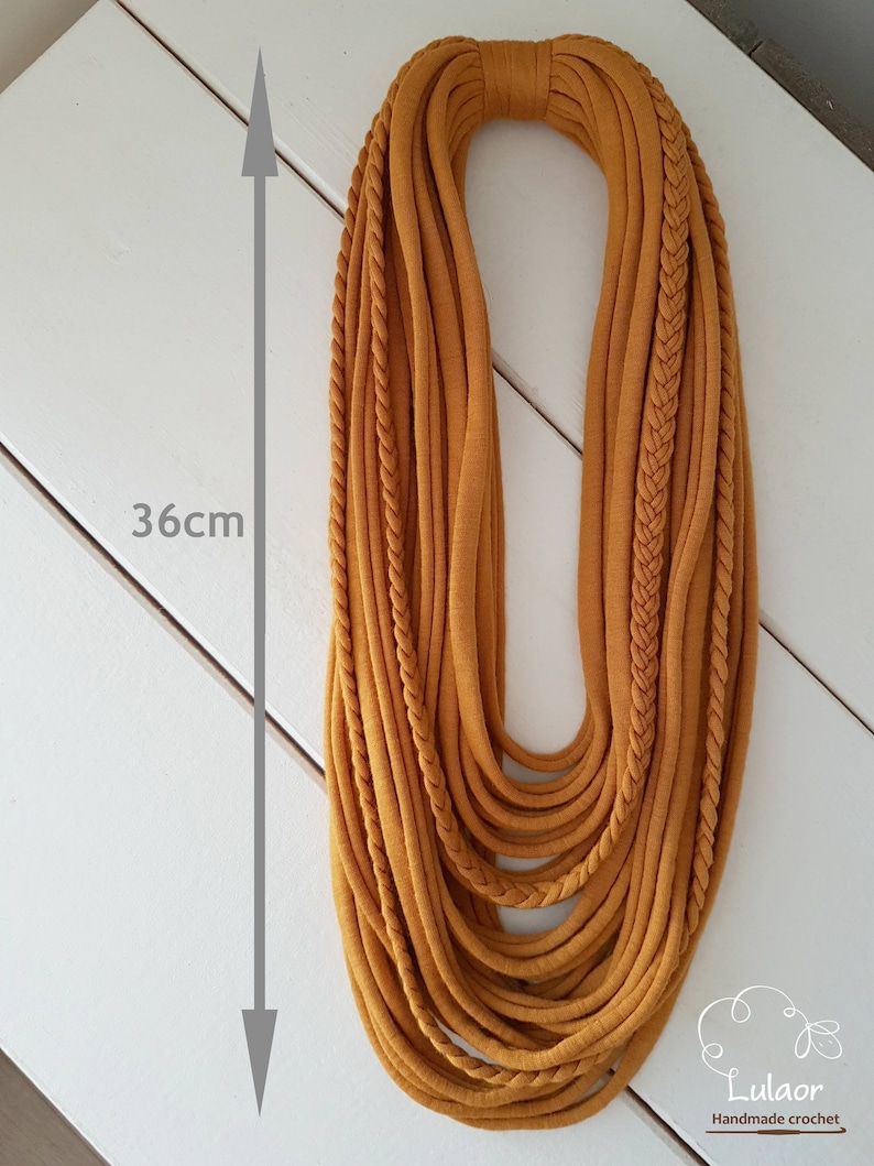 infinity orange necklace scarf burnt orange necklace mustard necklace scarf T shirt necklace fabric necklace fabric jewelry
