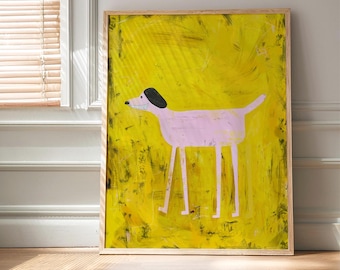 Funny Pink Dog Art Print – Whimsical Animal Illustration (Digital Download)