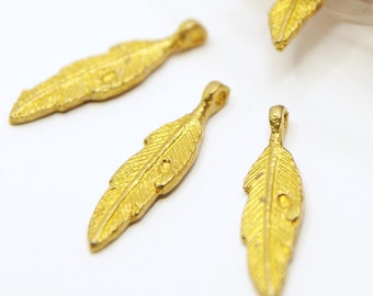 29mm Handmade Brass Pendants from India – Bohemian Tribal Charms for Jewelry Making, Macrame, and DIY. Brass Feather Charms