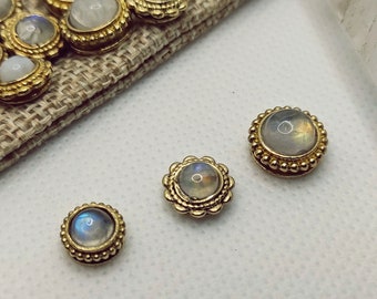 8mm, 9,5 mm, 11 mm gleuf cabochon, maansteen gegroefde steen, stenen met koperen frame voor het maken van sieraden, stenen met messing,