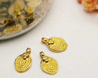 14mm raw brass coin charms for micro macramé and wire jewelry making. Tribal charms, ethnic gold pendants.