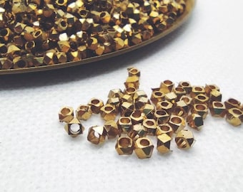 2,5mm x 2,2mm diamond cut faceted,Gold Beads, Metal beads, Brass beads, Raw Brass, Spacer Findings, faceted beads, Macrame beads, Gold charm