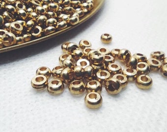 Perles en laiton de 3,5 x 2 mm, perles rondes, perles d'or, perles en métal, breloques en laiton, laiton brut, résultats d'espacement, perles en macramé, breloques en macramé, breloque en or