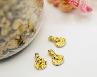 11mm raw brass coin charms for micro macramé and wire jewelry making. Tribal charms, ethnic gold pendants.