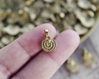 14mm Coin pendants, Brass Charms, Gold Charms, Macrame charms, Brass pendant, Charms for making Macrame jewelry, Tribal charm, boho charm