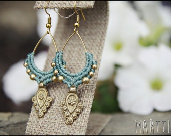 Tribal Macramé Earrings with Brass Charms - Available in Various Colors | Boho Chic Earrings