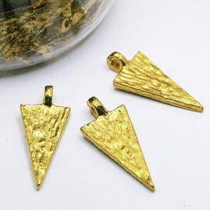Gold Triangle Brass Charms 21mm | Textured Geometric Pendant | Boho Jewelry Making Supply | Minimalist Triangle Charm