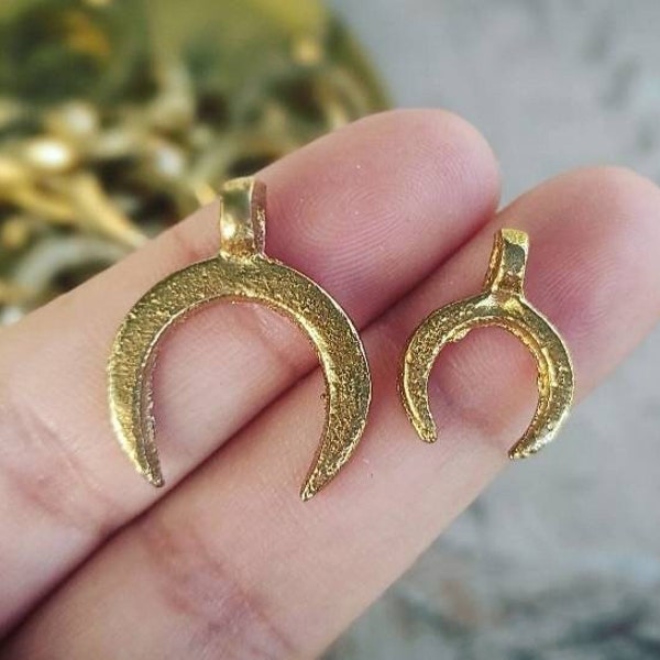 16mm, 22mm moon pendants, Brass Charms, Gold Charms, Macrame charms, Moon Charms for making Macrame jewelry, brass charms, Tribal charms