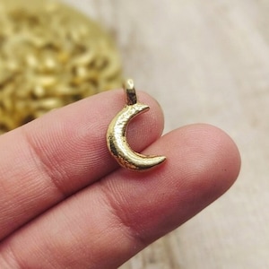 17mm moon pendants, Brass Charms, Gold Charms, Macrame charms, Moon Charms for making Macrame jewelry, brass charms, Tribal charms image 1