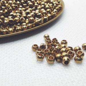 3x2.5mm Brass Beads, Round Beads, Gold Beads, Metal beads, Brass charms, Raw Brass, Spacer Findings, Macrame beads, Macrame diy,Gold charm image 1