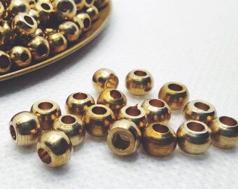 5x4mm Brass Beads, Round Beads, Gold Beads, Metal beads, Brass charms, Raw Brass, Spacer Findings, Macrame beads, Macrame charms, Gold charm