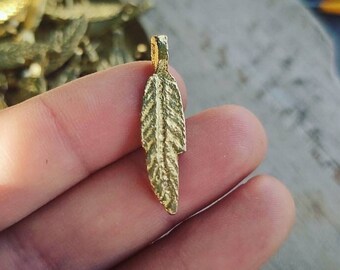 29mm feather pendant, Brass Charms, Gold Charms, Macrame charms, feather charm, Charms for making Macrame jewelry, Tribal charms,