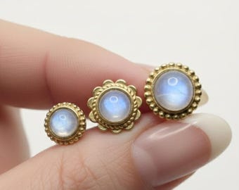 8mm, 9.5mm, 11mm Slotted Loose Moonstone Stones, Brass Framed Stones for Micro Macrame Jewelry Making.