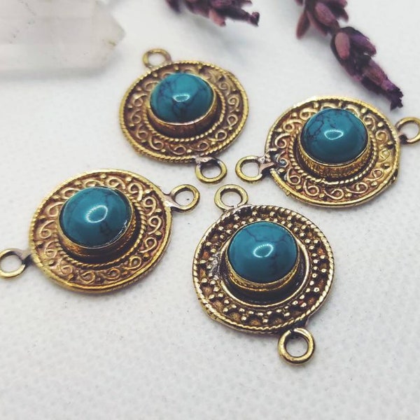 Brass Charms, Charms with stone, Macrame charms, Brass pendant, Connectors for making Macrame jewelry, boho charms, Tribal, brass connectors