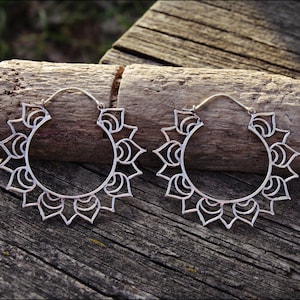 Lotus Flower Earrings. Solid Brass Silver Plated Tribal Earrings. Ethnic and Tribal Style Earrings. Indian Jewelry.