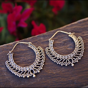 Silver earrings. Hoop earrings. ethnic style. Tribal jewelry. Boho. Tribal earrings. Gypsy jewelry. Brass earrings image 1