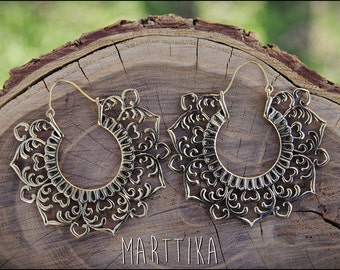 Aretes bronce. Mandala earrings. Tribal jewelry. Gypsy. tribal earrings. boho jewelry. Brass earrings.