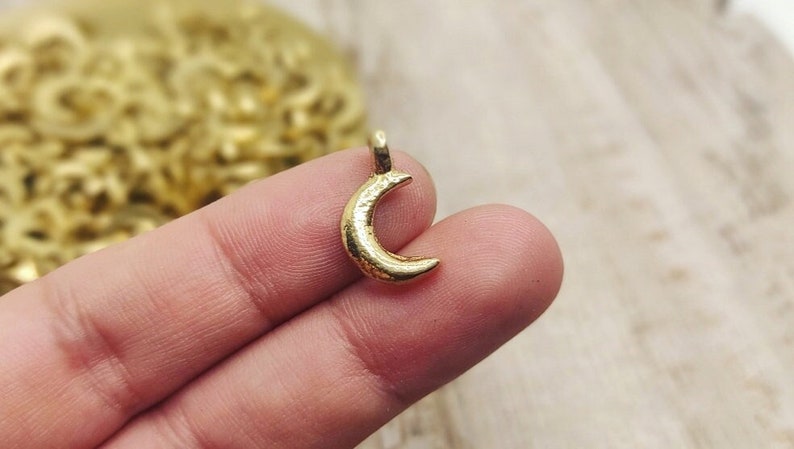 17mm moon pendants, Brass Charms, Gold Charms, Macrame charms, Moon Charms for making Macrame jewelry, brass charms, Tribal charms image 1