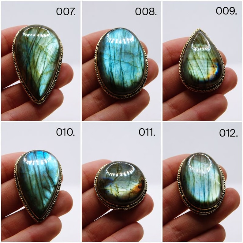 Cabochon fendu, pierre rainurée labradorite, pierres avec monture en laiton pour fabrication de bijoux, macramé, pierres en laiton,labradorite image 2