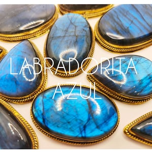 Blue Labradorite. Slotted cabochon, brass-framed stones for micro macrame jewelry making, macrame jewelry material.