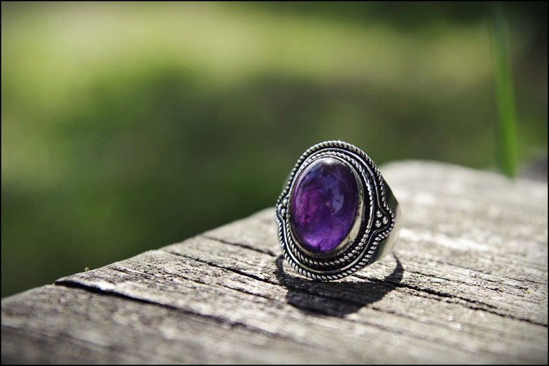 Silver rings with stone. Sodalita, Amethyst, Onyx. Tribal jewelry. AMETHYST- 7.5 US