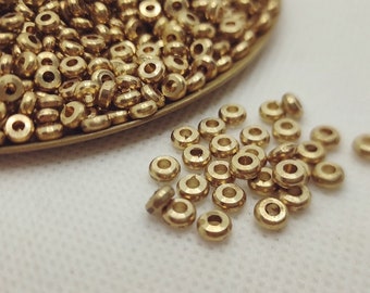 4'5x2'5mm Brass Beads, Round Beads, Gold Beads, Metal beads, Brass charms, Raw Brass, Spacer Findings,macrame beads, Macrame, Gold charms