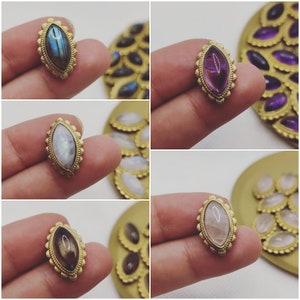 19mm Slotted Cabochon, grooved stone, stones with brass frame for jewelry making, macrame, stones with brass