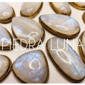 Slotted moonstone cabochon, brass-framed stones for micro macrame jewelry making, macrame jewelry supplies