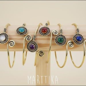 Brass Bracelets with Pearl, Labradorite and Ruby (Ruby Color) - Adjustable Tribal Jewelry