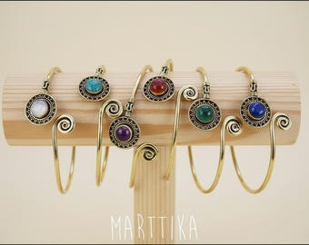 Brass Bracelets with Pearl, Labradorite and Ruby (Ruby Color) - Adjustable Tribal Jewelry
