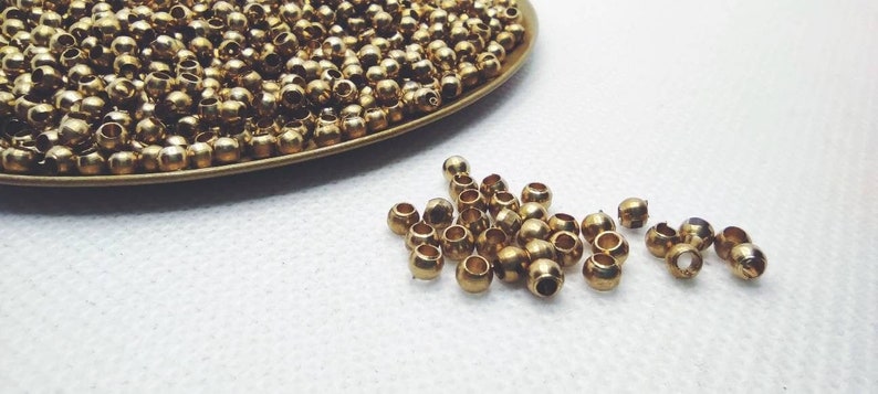 3x2.5mm Brass Beads, Round Beads, Gold Beads, Metal beads, Brass charms, Raw Brass, Spacer Findings, Macrame beads, Macrame diy,Gold charm image 1