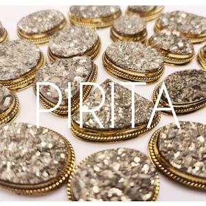 Natural pyrite with a grooved brass frame – Choose your favorite shape – For macrame or wire jewelry