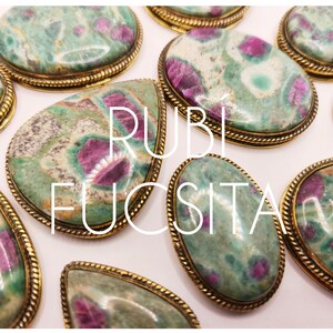 Fuchsite Ruby Cabochon with Slotted Brass Frame, Stones for Micro Macrame Jewelry Making, Slotted Stones for Macrame.