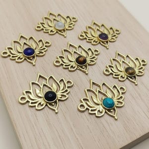 Lotus Flower Connector, Brass Pendant with Amethyst, Black Onyx, Lapis Lazuli and More - Tribal Charms for Creative Jewelry