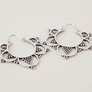 Solid brass silver-plated tribal earrings. Ethnic and tribal style earrings. Indian jewelry.