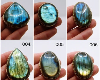 Cabochon fendu, pierre rainurée labradorite, pierres avec monture en laiton pour fabrication de bijoux, macramé, pierres en laiton,labradorite