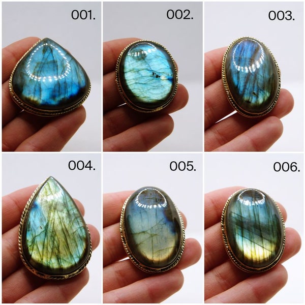 Cabochon fendu, pierre rainurée labradorite, pierres avec monture en laiton pour fabrication de bijoux, macramé, pierres en laiton,labradorite