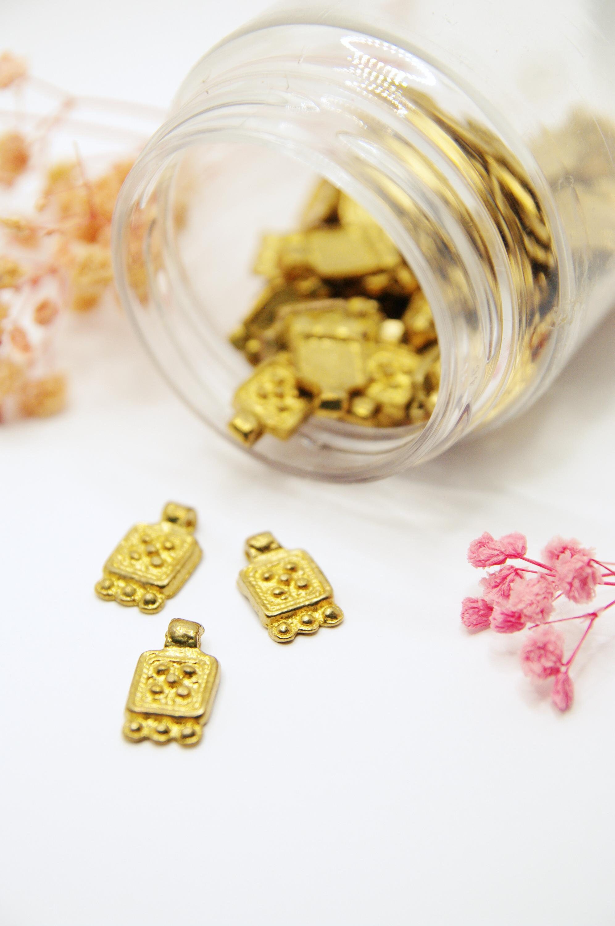 18mm Raw Brass Charms for Jewelry Making in Micro Macrame and Wire. Tribal Charms, Gold Ethnic Pendants