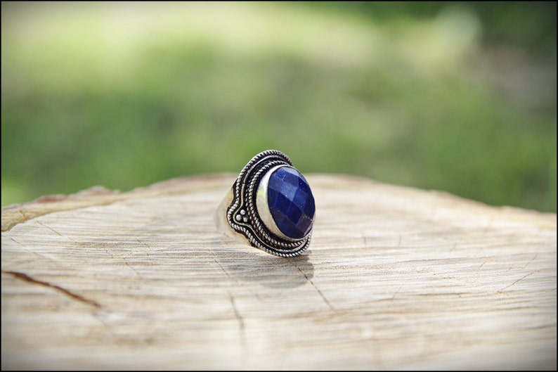 Silver rings with stone. Sodalita, Amethyst, Onyx. Tribal jewelry. SODALITE- 6 US