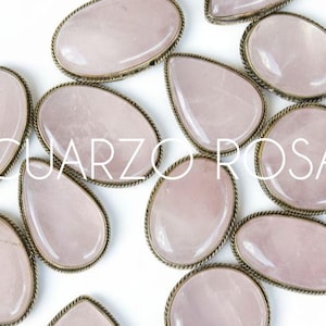 Slotted Rose Quartz Cabochon, Brass Framed Stones for Micro Macrame Jewelry Making, Macrame Jewelry Material