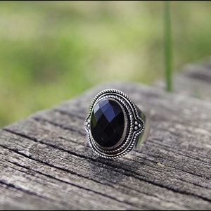 Silver rings with stone. Sodalita, Amethyst, Onyx. Tribal jewelry. ONYX- 8 US