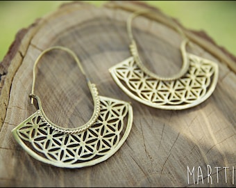 Flower of life earrings. Boho. Brass Tribal earrings. boho earrings. Gypsy. Ethnic style. boho jewelry. Sacred geometry. Gold brass