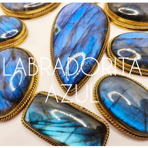 Blue Labradorite. Slotted cabochon, brass-framed stones for micro macrame jewelry making, macrame jewelry supplies