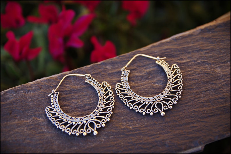 Silver earrings. Hoop earrings. ethnic style. Tribal jewelry. Boho. Tribal earrings. Gypsy jewelry. Brass earrings image 1